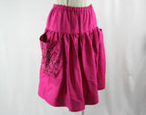 Pink Silk Beaded Full Skirt - Medium Large 1982 Designer Dan De Santis - Fuchsia Shantung - Retro Style Bejeweled Pockets - 1980s Deadstock