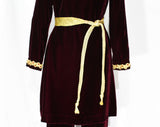 Size 4 Velvet Pant Suit - Gorgeous Burgundy Red 1960s Tunic & Flared Trouser - Metallic Gold Braid - Exotic Lavish Holiday Christmas Formal