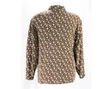 Size 14 Silk Shirt - 90s Brown Natives Primitive Crepe Top - 1990s Button Front Office Blouse - New York Label - Abstract Print - Bust to 44