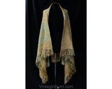 Beige & Blue Mohair Shawl - Hand Woven Woolly Boucle Yarn Wrap - Large Rectangular Shape - Couch Blanket Throw - Fuzzy Lofty Yarn Fringe