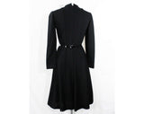 Size 10 Designer Dress - 1960s Jean Louis Black Tailored Wool - Ultra Mod 60s Crepe with Glossy Bow Belt - Audrey Style Chic LBD - Waist 29