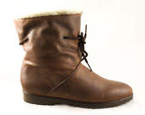 Size 6 1/2 Slouch Boots - 1990s Unworn Deadstock - Brown Leather & Faux Fleece Winter Ankle Boot by Cougar Drifters Made in Canada - 6.5 NOS