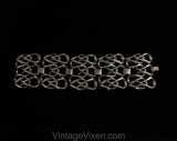 Gold Hue Metal Bracelet - 1960s 70s Lyrical Metal "Weave" Effect Linked Jewelry - Goldtone Brassy Loops - 2 Inches Wide - SAC - 50513