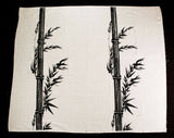 Alfred Shaheen Fabric Panel for 1960s Dress - Black Bamboo Screen Print Flax Natural Beige Yardage - 60s Asian - 46 x 54 Inches - 49782