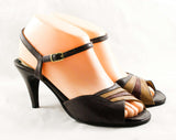 Size 6 1/2 Brown Sandal - Sexy Retro 30s Style Sandals - Size 6.5 M Deco 1970s Shoes - Radiant Tri Color - Peep Toe - 70s NOS Deadstock