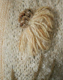 Size 6 Taupe Boucle Cardigan with Hand-Stitched Wildflower Embroidery - Early 1960s Beige Sweater - Neutral Spring Flowers - Bust 36 - 38124