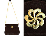 60s Brown Shoulder Bag - Brassy Gold Chain Strap - Chocolate