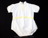 Charming 1920s Toddlers White Cotton Chemise Style Romper with Yellow Art Nouveau Embroidery - Size 18 Months - Infant Child's Bubble Suit