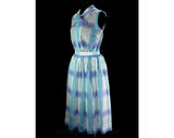Size 6 1950s Summer Dress - Turquoise & Purple Sleeveless Top with Full Skirt - Sheer Cotton Gauze and Tulle - 50s Picnic Chic - Waist 26
