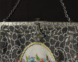 Antique 1900s 1910s Beaded Purse - Large & Impressive Edwardian Lady's Handbag - Art Nouveau Flower Filled Vase in Cameo - Roses and Fringe