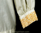 Size 8 1970s Hippie Shirt with Orange Embroidery - Ladies Medium Neutral Cotton 60s 70s Casual Top - Preppy Label Gordon Peters - Bust 36