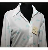 FINAL SALE Size 10 Sky Blue Turtles Print 1970s Shirt - Long Sleeved 70s Casual Top - New With Tag - Novelty Print - Bust 42 - Deadstock