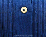 XS Royal Blue Sweater - Size 2 Short Sleeved Fine Cotton Cable Knit Top - Casual Polo Shirt - Bust 30 to 32 - European Label - Spring Summer
