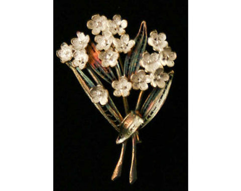Pretty Silver Filigree Flowers Pin - Made In Italy - Brooch - Spring 1940s Italian Deadstock Jewelry - 800 Fine Silver - Original Box 40129