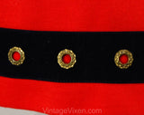 Size 4 Mini Dress - Small 1960s Go-Go Girl Vest & Skirt Set - Red Mod Knit with Studded Metal Navy Trim - Super Iconic 60s Style - Bust 33