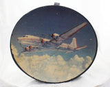 Stetson Airplane Hat Box - 1940s Men's Stetson Flagship Blue Hatbox with Lid and Twill Strap - American Airlines - 40s WWII Era Pilot