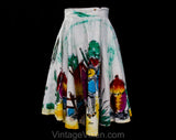 1950s Girl's Fiesta Skirt - Size 4T 5T 6 Childs Mexican Circle Skirt with Hand Painted Novelty Scene - 50s Cotton Street Festival - Waist 22
