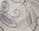 Pastel Embroidered Tablecloth - Cream Cocoa Pink Blue & Mint Green Leaves Embroidery - Soft Elegant Rustic Large Rectangle - Spring Hues