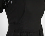 Size 8 1930s Maternity Dress - Black Rayon Crepe & Sequins Soutache - Short Sleeve Authentic 30s Cocktail - Dressing For Two Label - Bust 35