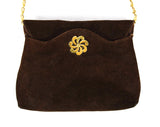 60s Brown Shoulder Bag - Brassy Gold Chain Strap - Chocolate Leather - Mod 1960s Go Go Girl Purse - Pinwheel Medallion - New York Label