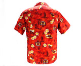 Men's Small Aloha Shirt - 50s Red Hawaiian Cotton Shirt - 1950s 60s Label - Hawaii Crest Map Novelty Print - Summer Top by Momi - Chest 42