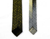 Rockabilly Men's Skinny Tie - 1950s Ultra Narrow Necktie - Black Gray Gold Yellow Feather Quill Brocade - 50s Hepcat Rat Pack Mid Century