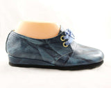 Size 7 Sneaker - Unworn Cute 70s Blue Leather - Deadstock 1970s Casual Retro Shoe - Striped Lace Up Shoelaces - NOS 70's Street Style