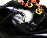 Size 9 Men's Dress Shoes - Funky 1960s 70s Black Mens Oxfords with Orange Shoe Laces - Never Worn In Original Box - 60s NOS Deadstock