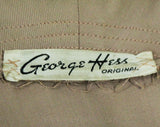 Size 8 1940s Dress - Khaki Tan Gabardine - WWII 30s 40s Work Wear with Cord Pockets & Wood Buttons - George Hess - Rosie Style - Bust 38.5