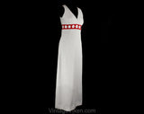 Size 6 Maxi Dress - Small 70s Red & White Dress with Mod Dots - Polyester Knit - Sleeveless 1970s Long Summer Maxi - Bust 36 - 50739