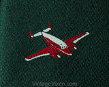 1950s Men's Airplane Tie - Forest Green & Crimson Red Silk Novelty Flight Pilot Theme - Mid Century Mens Accessory - Original 50s Gift Box