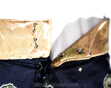 Size 12 Antique Edwardian Skirt - 1900s Gorgeous Blue Medallion Print Silk with Ruching & Pink Trim - Late Victorian 1800s Look - Waist 30.5