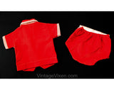 1950s Baby Boy's Red Corduroy Shirt & Short - Size 6 to 9 Months - Little Ricky - Infant Boys Checked 50s Outfit - Waterproof Diaper Cover