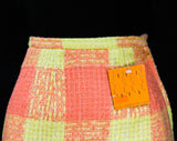XXXS 60s Boucle Tweed Skirt - Melon Orange & Yellow Wool A-Line - 1960s Office Secretary - less than Size 000 - Waist 21 - NWT Deadstock