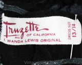 Large 1940s Black Strapless Slip with Sheer Navy Lace Bustline - Size 12 Halter Full Slip - Medium 40s Pin-Up Girl Burlesque - Bust to 40
