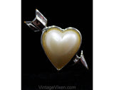 50s Sweetheart Earrings - Hearts & Arrows - Puffy Cream Hearts with Gold Hue Metal - Cupid's Arrow Valentine's Day Plastic Heart - 50496