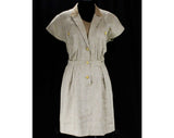 Size 8 Valentino Linen Dress - Tailored Khaki Short Sleeve ShirtDress - Made in Italy - 1980s Designer Miss V Label - Beige Office - Bust 40