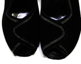 Size 6 1930s Black Shoes - Unworn Suede Peep Toe Pumps with Top Stitching - Beautiful Authentic 30s 40s High Heels - Chic NOS Deadstock