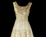 Size 4 Wedding Dress - 1950s Antique Ecru Lace Tea Length Cocktail - 50s Heirloom Style Fairytale Gown - Champagne Pearls & Tulle - Waist 25