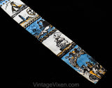 1960s Square End Tie - Antique Sailors Nautical Theme Mens 60s Novelty Print Necktie by Rooster - Blue Orange Cotton - Victorian Ships