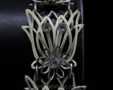 50s Enamel Flowers Bracelet - 1950s Airy White Dimensional Metal Flowerets - Dainty Feminine Links with Rhinestones - Shabby Sweet - 50514