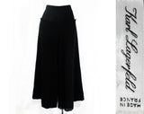 Size 12 Black Pants - Designer Karl Lagerfeld 1990s Wide Leg Large 1940s Style Gaucho Trousers - Scalloped Hip Seam Pockets - Waist 30.5