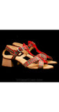 Size 5 Madras Plaid Sandals - 1950s Red Summer Sandal - 50s Preppie - Beach - Resort - Preppy - Wooden Heel - Deadstock - NOS - 39985-2