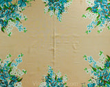 1940s Tiger Lilies Tablecloth - Turquoise Blue & Orange Tropical Floral Print Cotton 40s 50s Table Cloth - Roses Gladiolus Large Rectangle