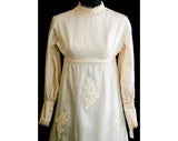 Size 6 Wedding Dress - 1960s Empire Satin Bridal Gown with Bishop Sleeves & Detachable Train - Victorian Look Wedding - Bust 33.5 - 31821