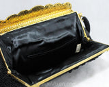 Black Beaded Evening Bag - 1950s Formal Purse - 50s 60s Caviar Beads Handbag - Elegant Rich Puffy Flowers Beadwork with Scallop Frame