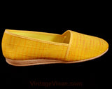Size 6.5 Yellow Shoes - Casual Tiki Chic Slip On Shoe - 1960s Spring & Summer Flats - Soft Rubber Soles - 60s FunTreads Deadstock - 6 1/2 M