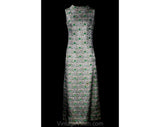 Size 6 Green Brocade Evening Dress - Sleeveless 1960s Pistachio Mint & Metallic Gold Satin - 60s Formal Gown - Dynasty Hong Kong - Bust 33.5