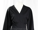Large Palazzo Jumpsuit - Dramatic Black 1970s One-Piece Pantsuit - Bold 70s Outfit - Size 14 Long Sleeved Zip Front Jump Suit - Waist 34.5