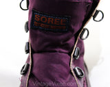 Size 7 Sorel Hiking Boots - 1990s Unworn Deadstock - Purple Canvas & Waterproof Rubber - Black Faux Fleece 90s Winter Wilderness Footwear